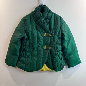 SISSY ME Sz L Puffer Coat Jacket Emerald Green Embroidered Snap Buttons NEW